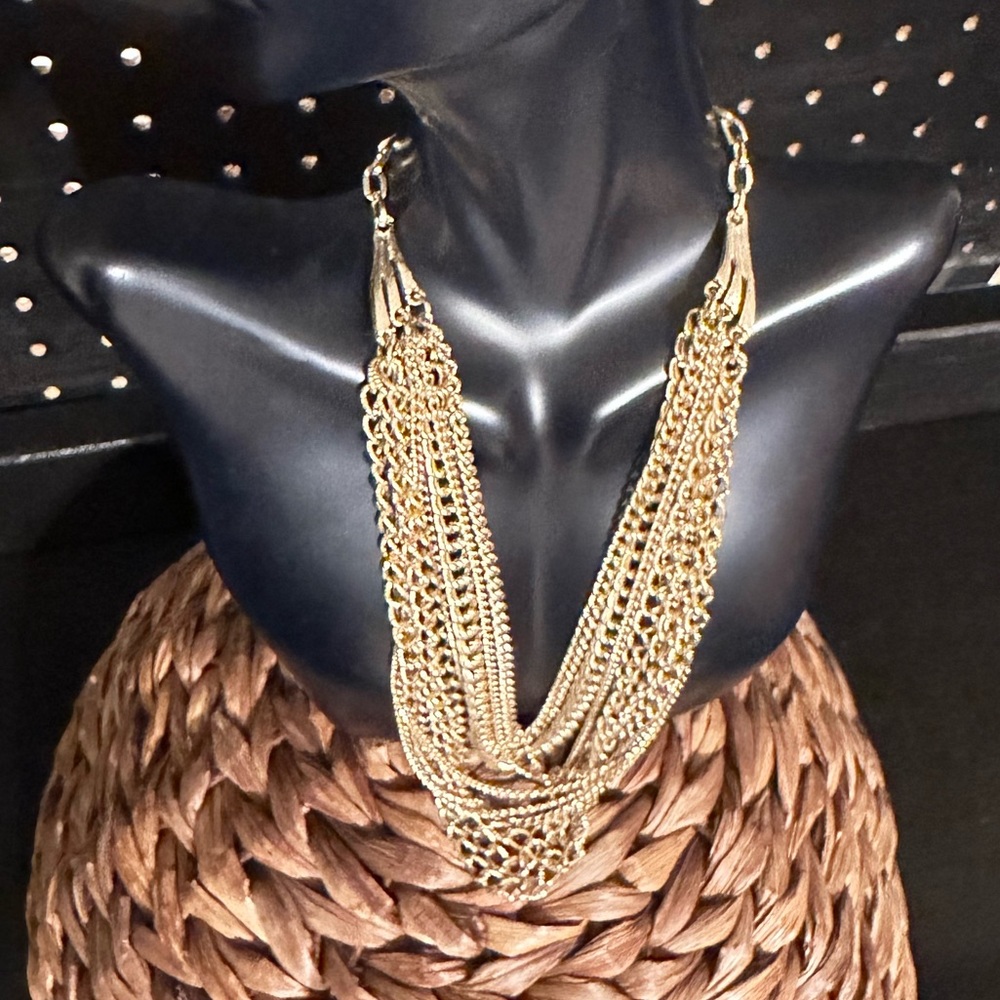 Vintage Layered Gold Tone Necklace Signed Hope Chest